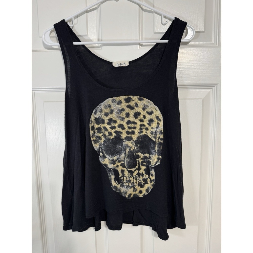 Très Bien Shirt‎ Women's Black Skull Leopard Print Graphic Cotton Tank Top